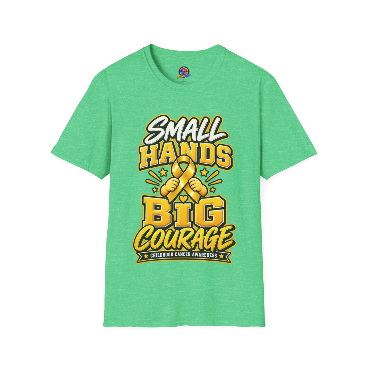 Children's Cancer Awareness T-Shirt — "Small Hands Big Courage" Yellow Ribbon
