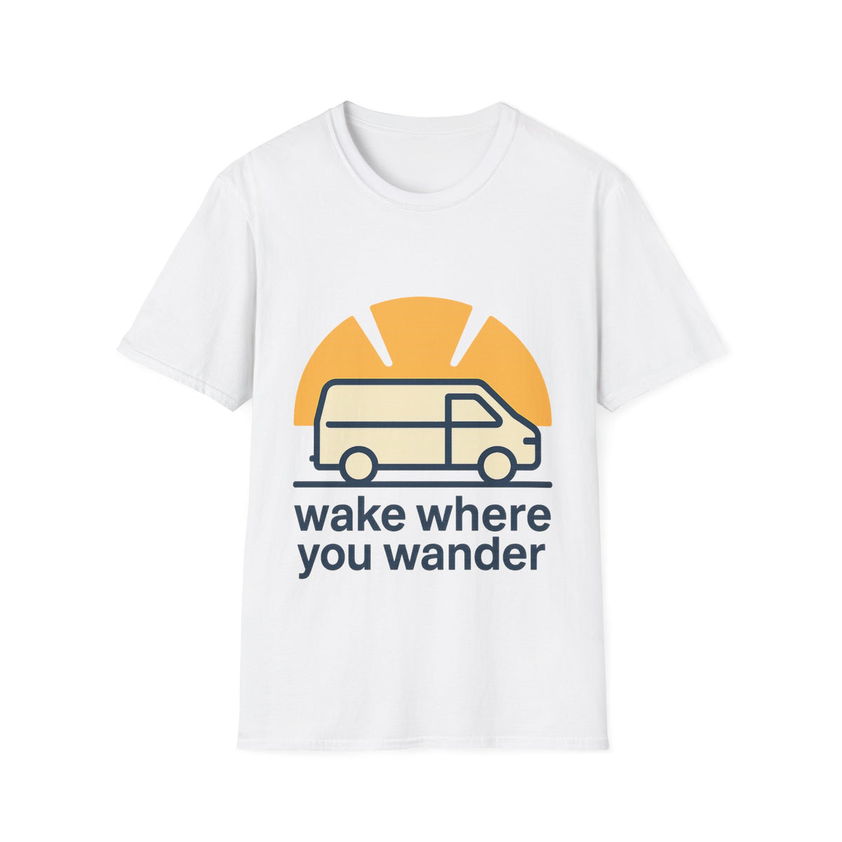 "Wake Where You Wander" Retro Camper Van Graphic Tee - Minimalist Outdoor Travel White T-Shirt - Trending Now - September 2026