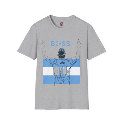 Soccer Boss T‑Shirt — 'BOSS' Striped Football Player Graphic Tee