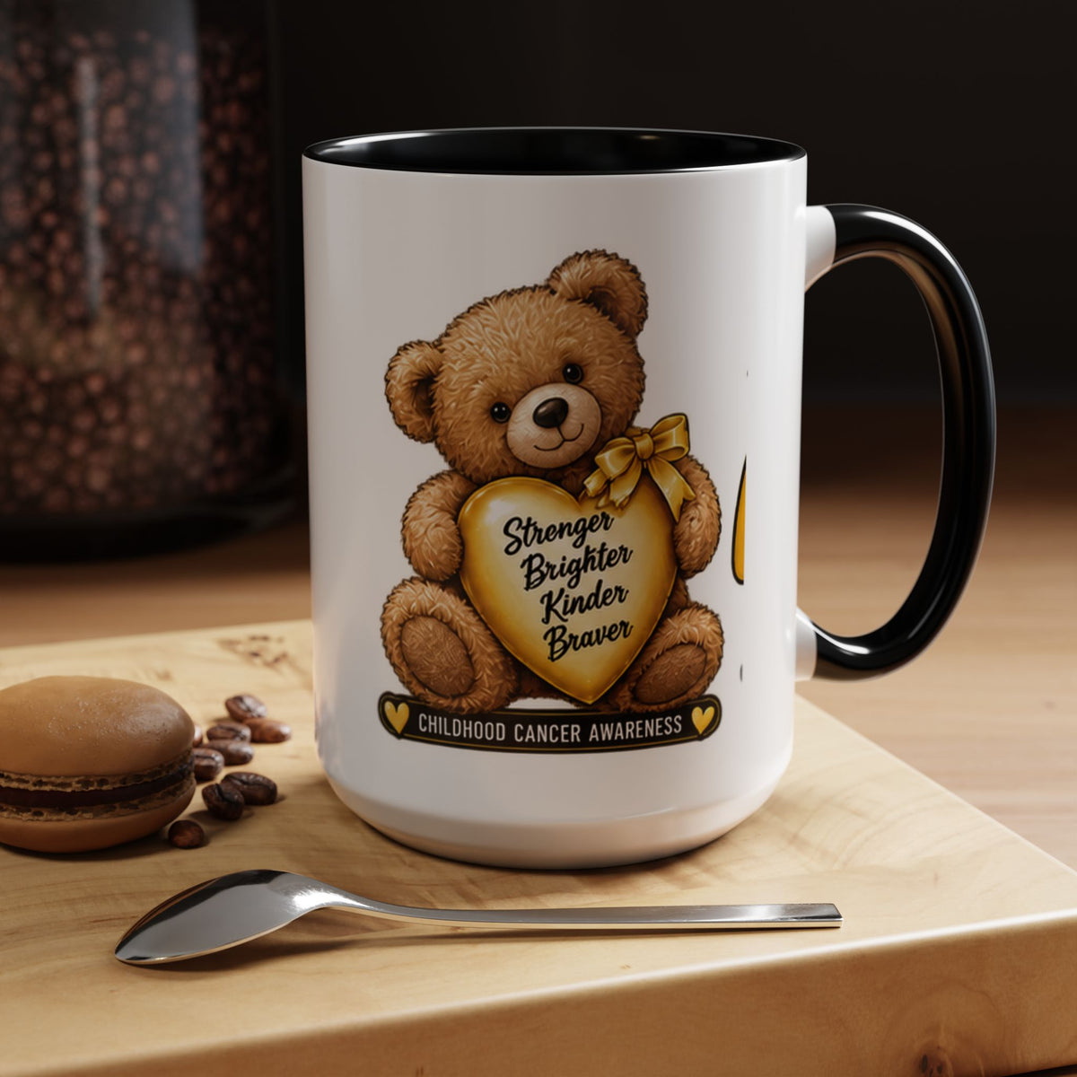 Gold Ribbon Teddy Bear Childhood Cancer Awareness Accent Mug (11/15oz)
