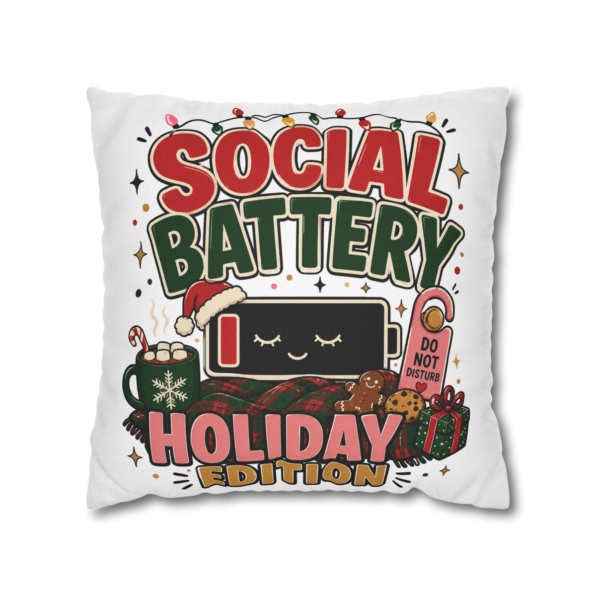 Social Battery Holiday Pillowcase  Modern Day Christmas — Cute Rechargeable Battery Christmas Throw Pillow Cover