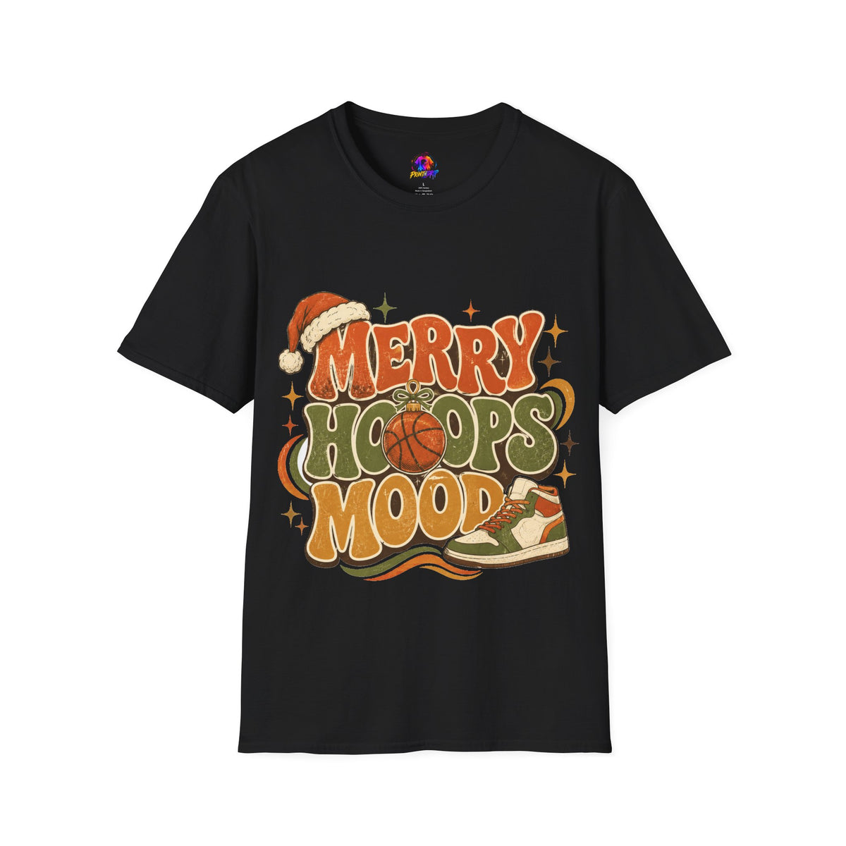 Merry Hoops Mood T-Shirt — Retro Holiday Basketball Christmas Tee