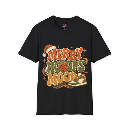 Merry Hoops Mood T-Shirt — Retro Holiday Basketball Christmas Tee