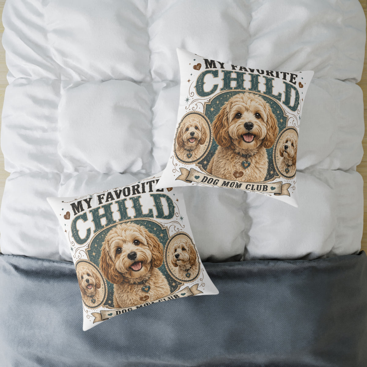 Milo Bailey Dog Dad Mom Square Pillow — "My Favorite Child" Dog Face Throw Pillow (Funny Pet Mom Gift)
