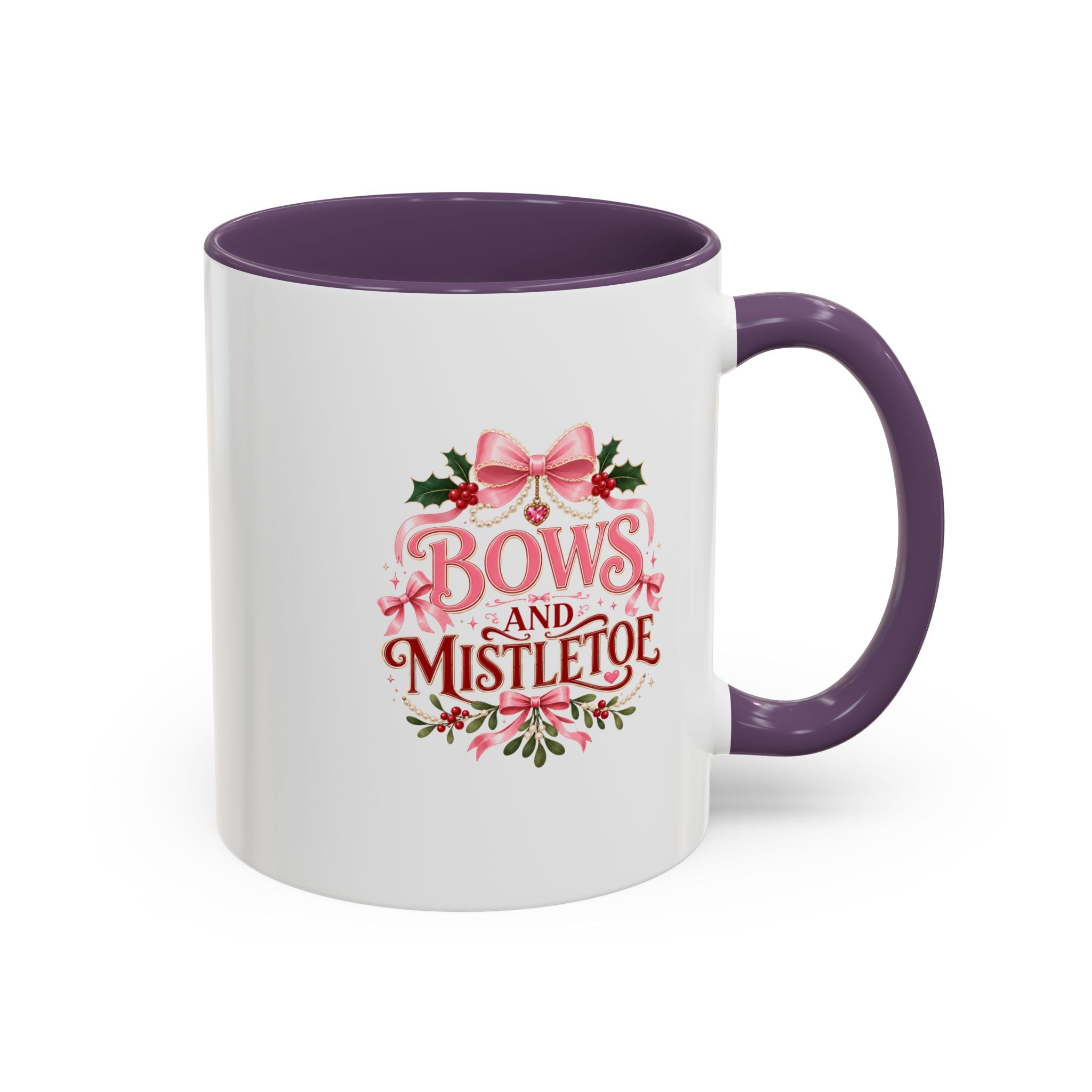 Bows and Mistletoe Accent Coffee Mug — Holiday Floral Christmas Coffee Cup