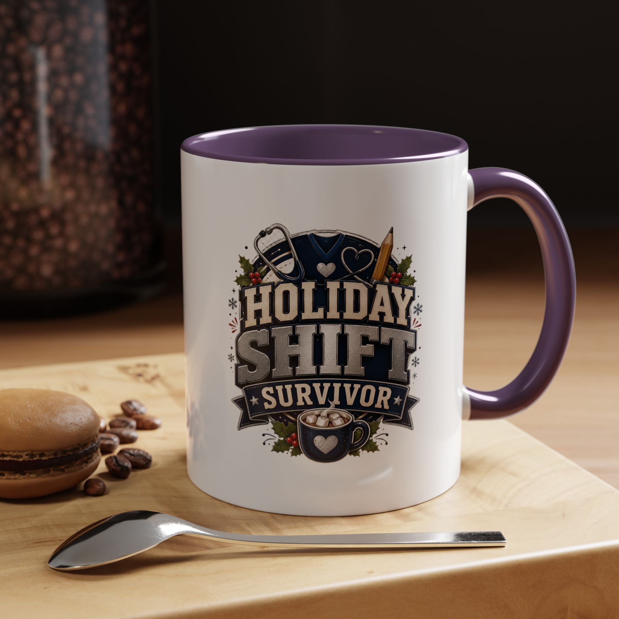 Modern Day Christmas Holiday Shift Survivor Accent Coffee Mug – Nurse & Healthcare Worker Gift