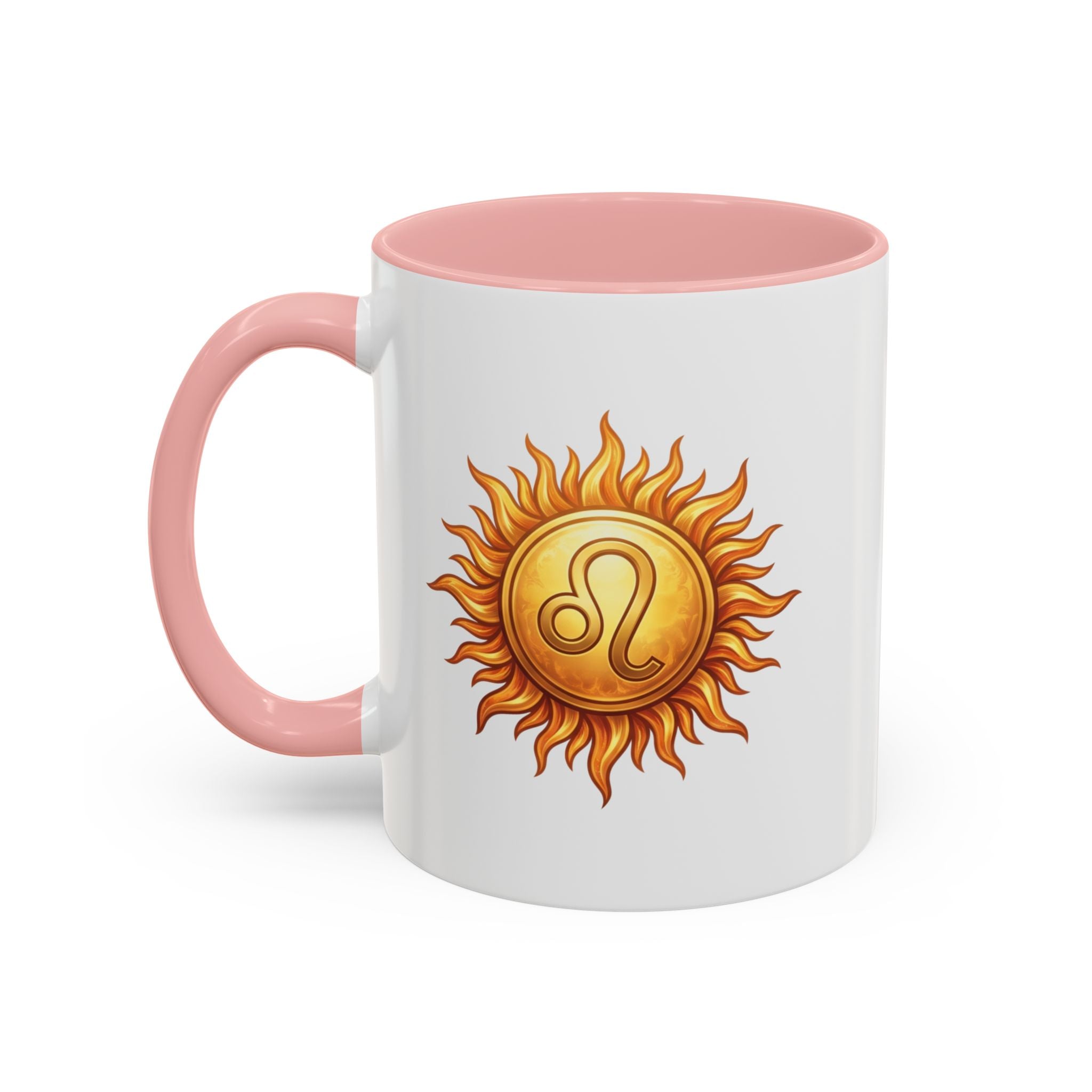 Leo Zodiac Sun Coffee Mug — Astrology Gift, Bold Sun & Leo Symbol Accent Mug