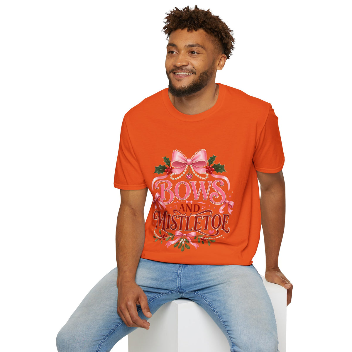 Bows and Mistletoe T-Shirt — Pink Holiday Bow Christmas Tee