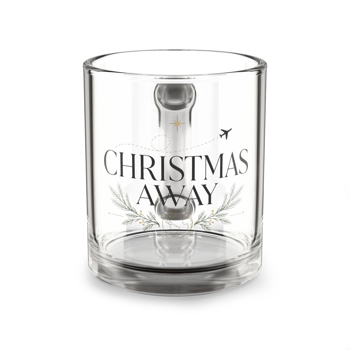 Christmas Glass Mug — "Christmas Away" Travel Holiday Coffee Cup (10 oz)
