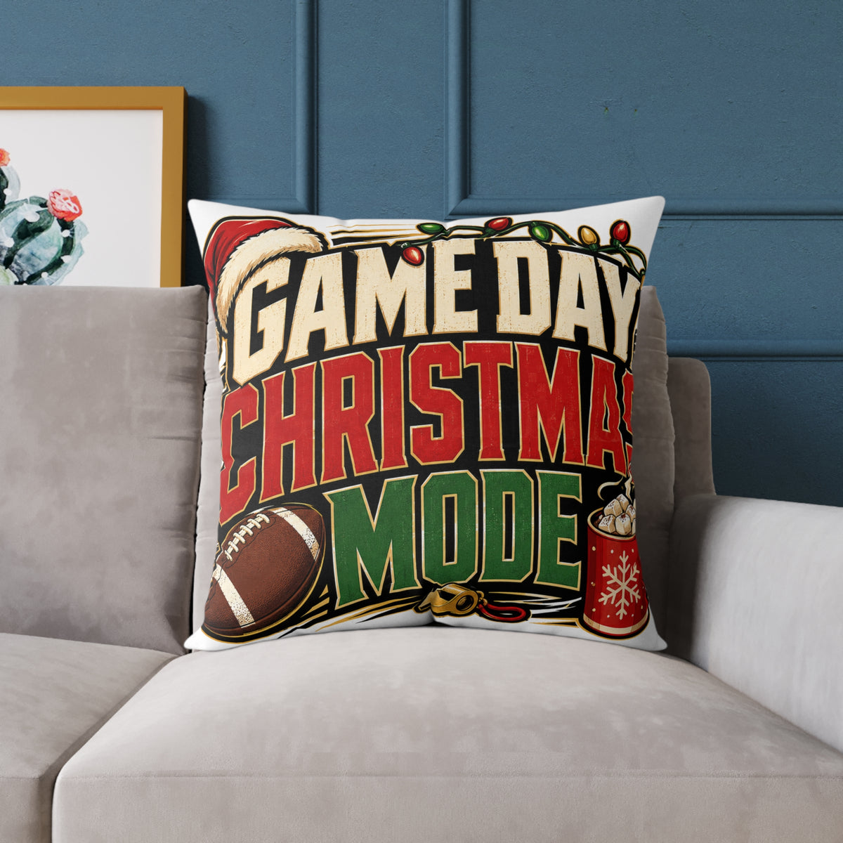 Modern Day Christmas Game Day Christmas Mode Square Poly Canvas Pillow