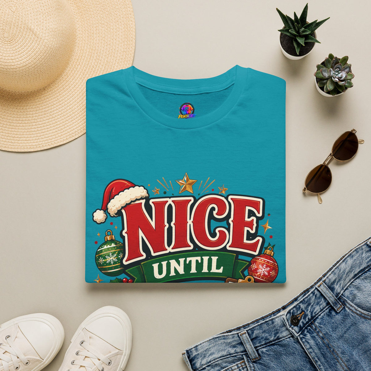 Christmas T-Shirt — "Nice Until Proven Naughty" Holiday Tee