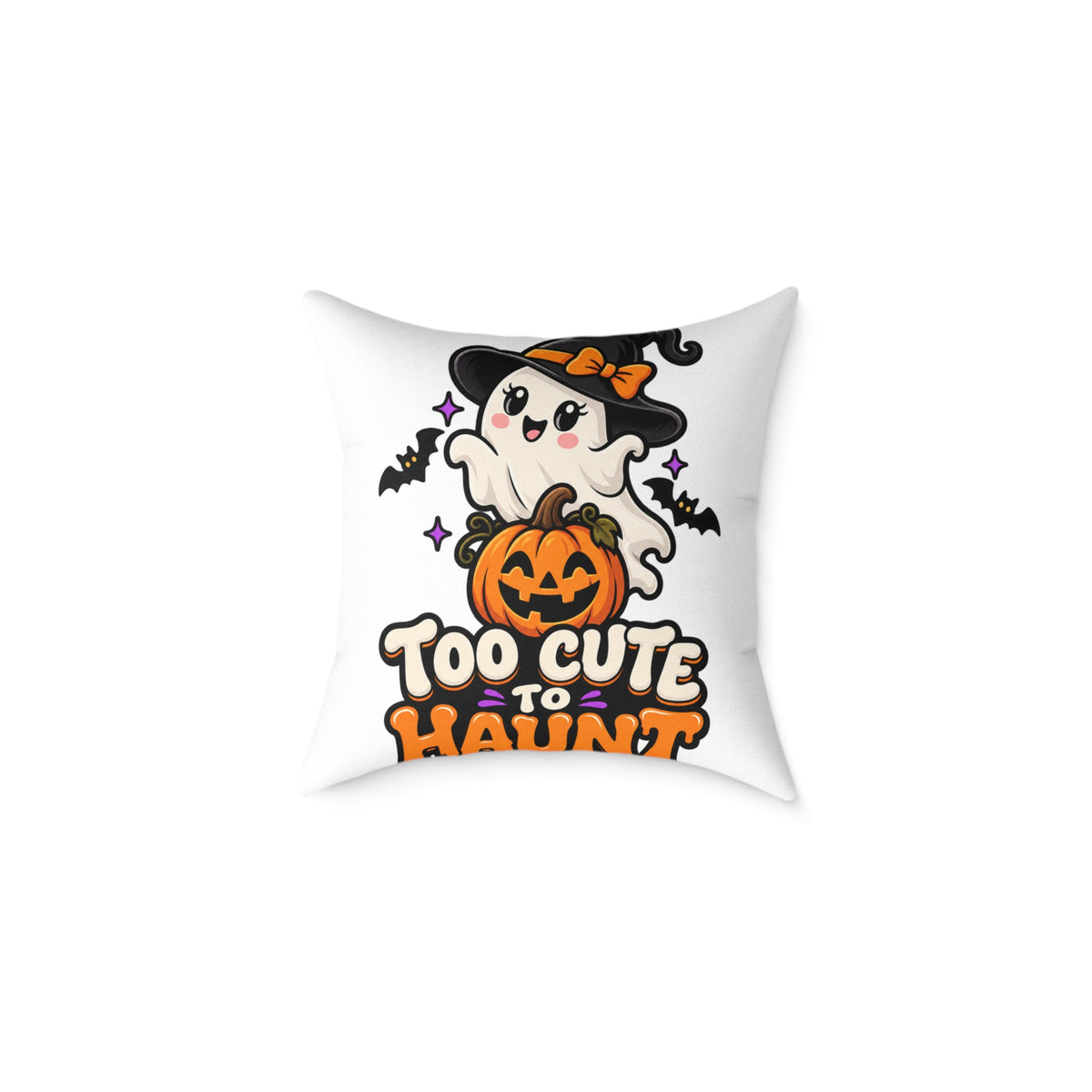 Halloween Ghost Pillow — "Too Cute to Haunt" Cute Pumpkin Decor