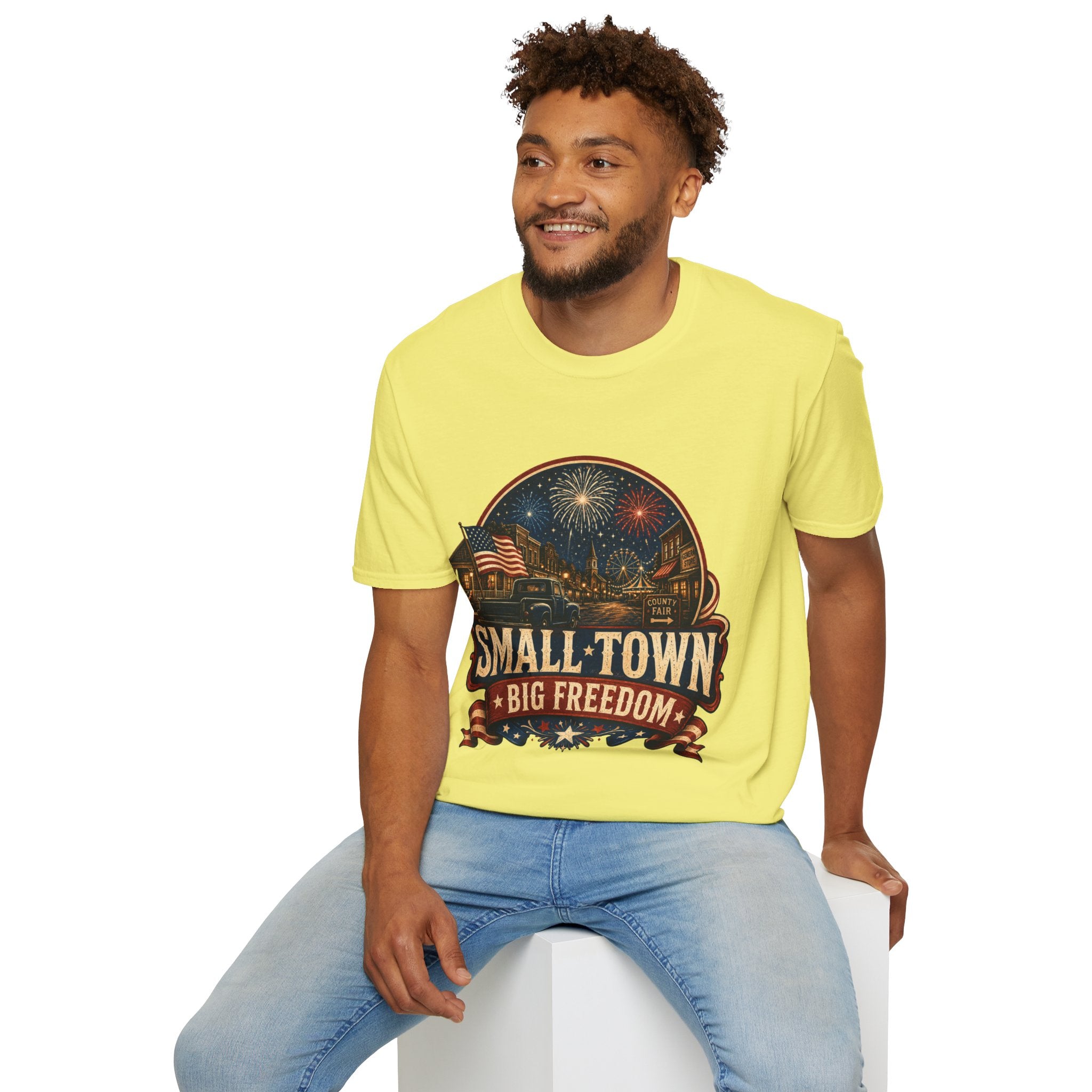 Small Town Big Freedom T-Shirt — Patriotic 4th of July Fireworks Tee