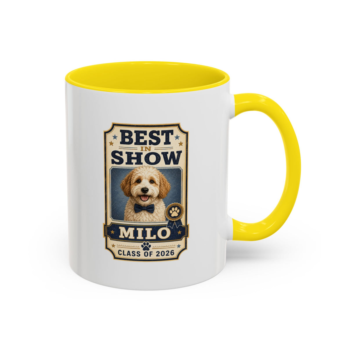 Milo Bailey Dog Dad Mom Best in Show Personalized Dog Photo Coffee Mug — Custom Pet Name (e.g., Milo) — Class of 2026 Accent Mug