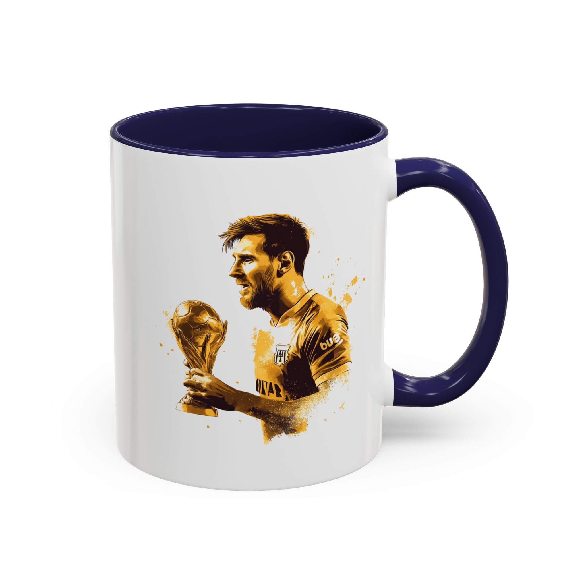 Soccer Legend Coffee Mug — Player Holding Trophy Accent Mug