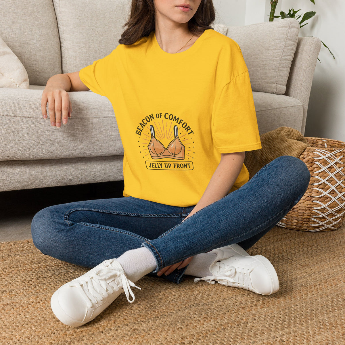 Comfort Bra T-Shirt — "Beacon of Comfort: Jelly Up Front" Graphic Tee- Trending Now - October 2026