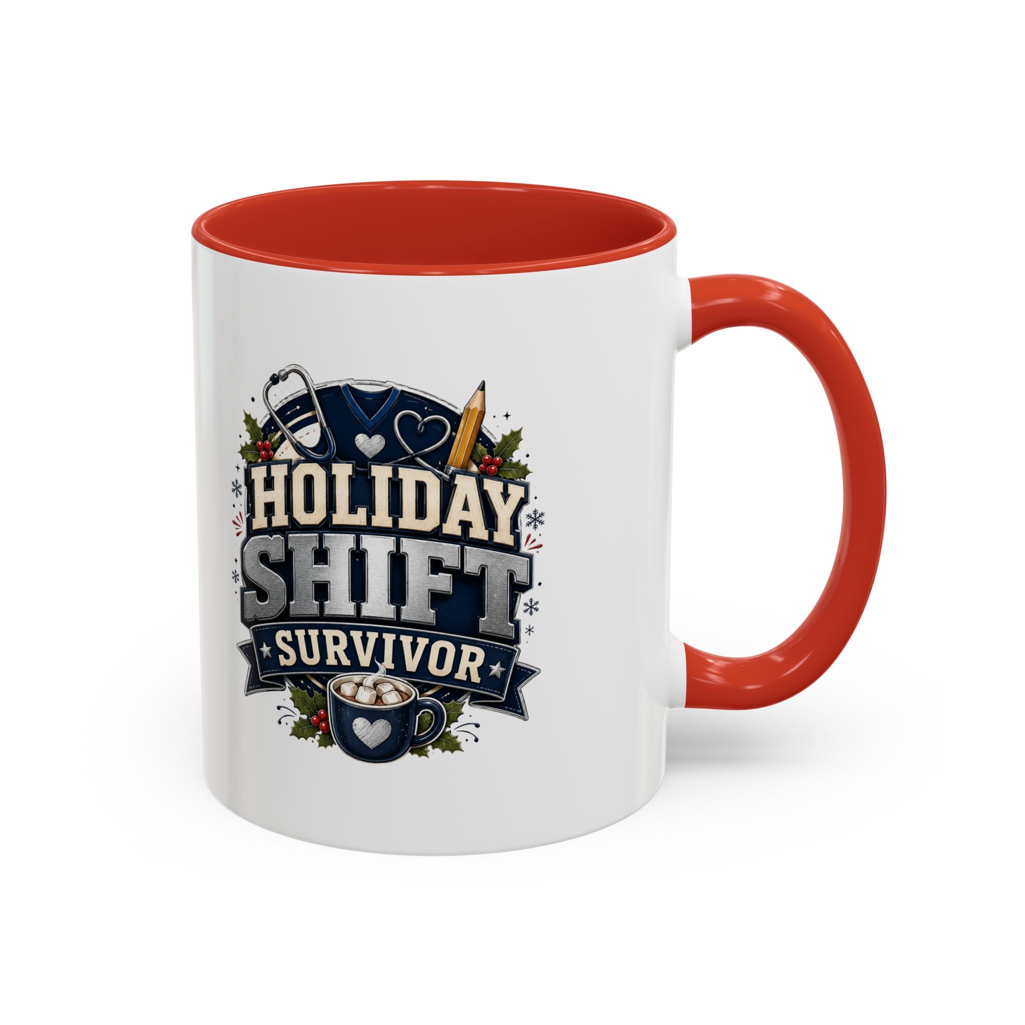 Modern Day Christmas Holiday Shift Survivor Accent Coffee Mug – Nurse & Healthcare Worker Gift