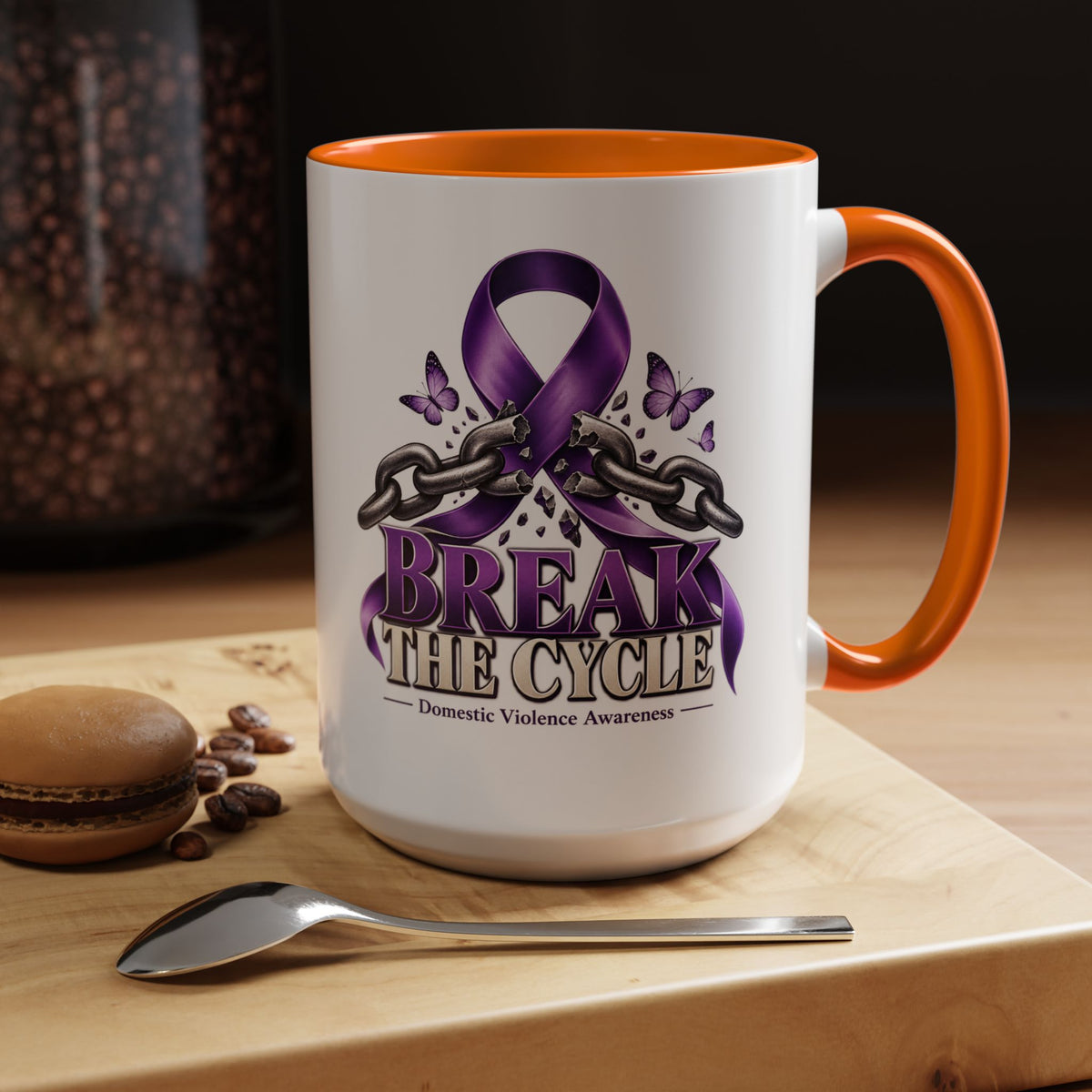 Break the Cycle Coffee Mug – Domestic Violence Awareness Purple Ribbon (11/15oz)