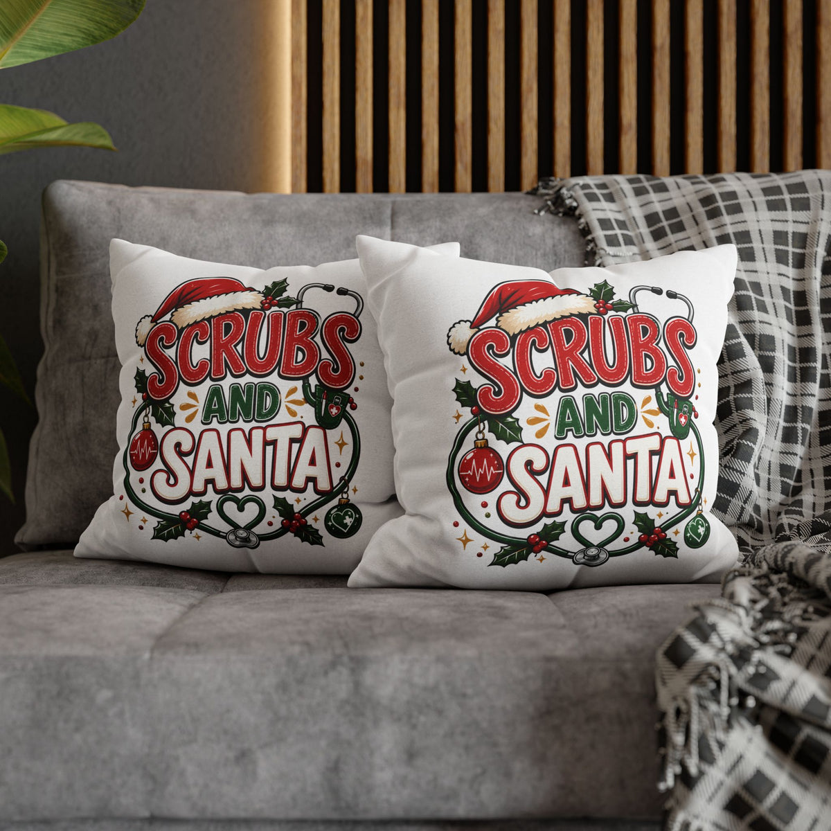 Christmas Medical Pillowcase — “Scrubs and Santa” Holiday Nurse Pillow