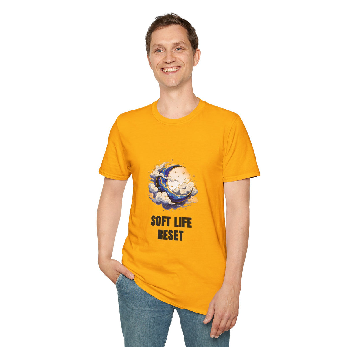 Soft Life Reset T-Shirt — Crescent Moon Cloud Graphic Tee - Trending Now - August 2026