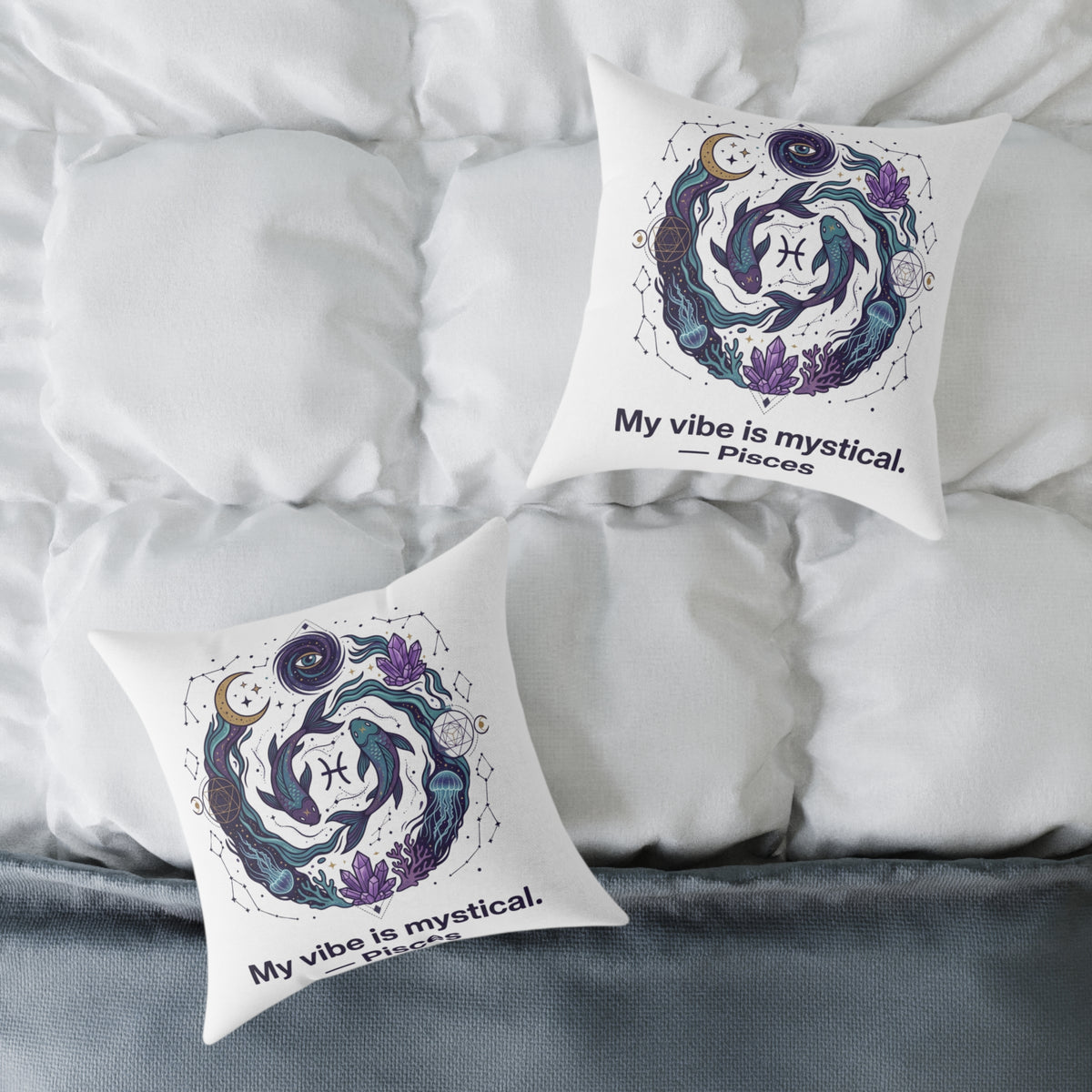 Pisces Zodiac My Vibe Is Mystical Square Poly Canvas Pillow