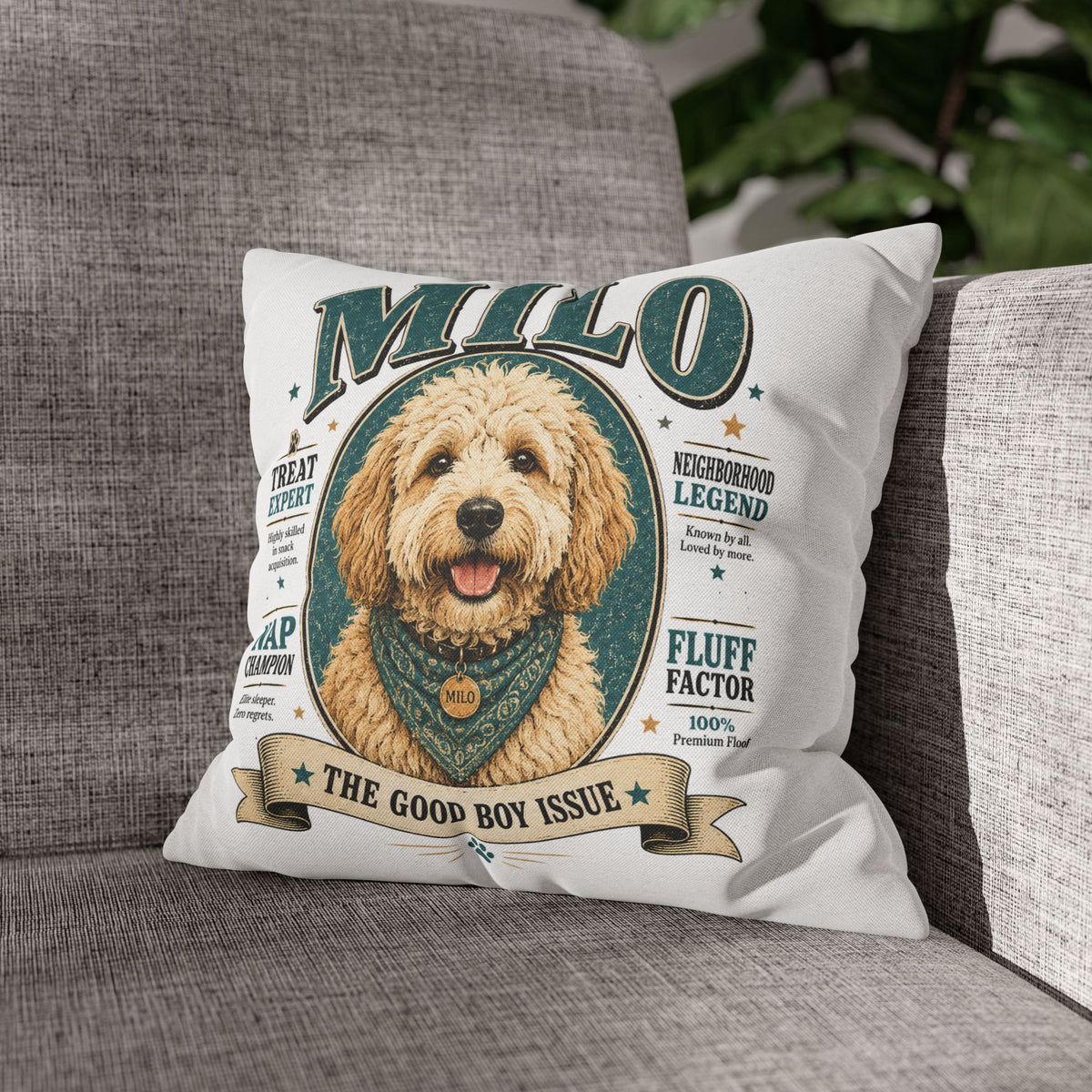 Dog Pillowcase — Personalized "Milo: The Good Boy Issue" Decorative Throw Pillowcase Milo Bailey Dog Dad Mom