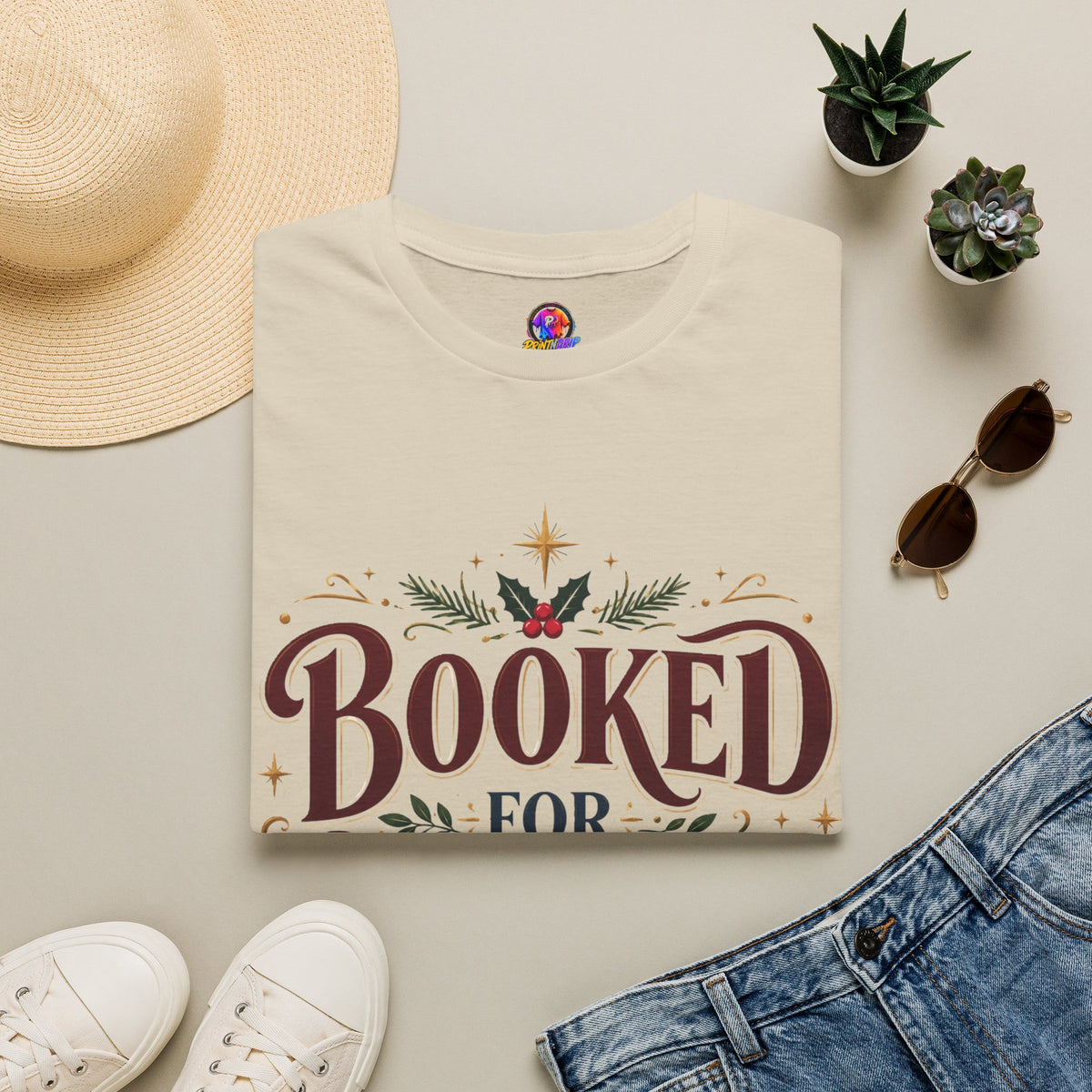 T-Shirt — "Booked for Christmas" Literary Holiday Tee