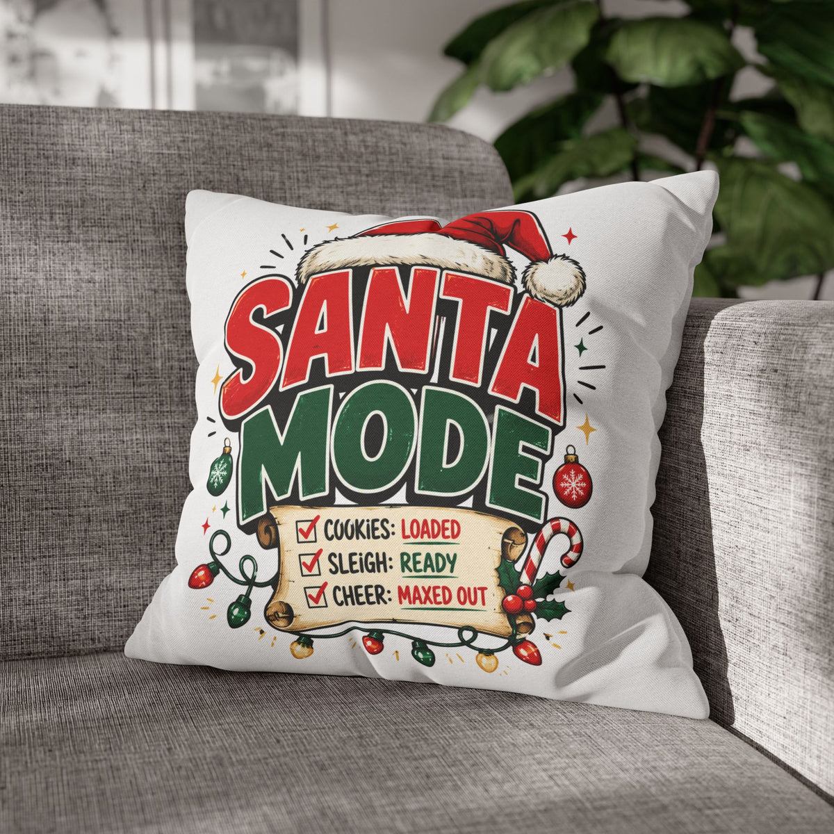 Christmas Santa Mode Holiday Throw Pillow — 'Santa Mode' Festive Decorative Pillowcase
