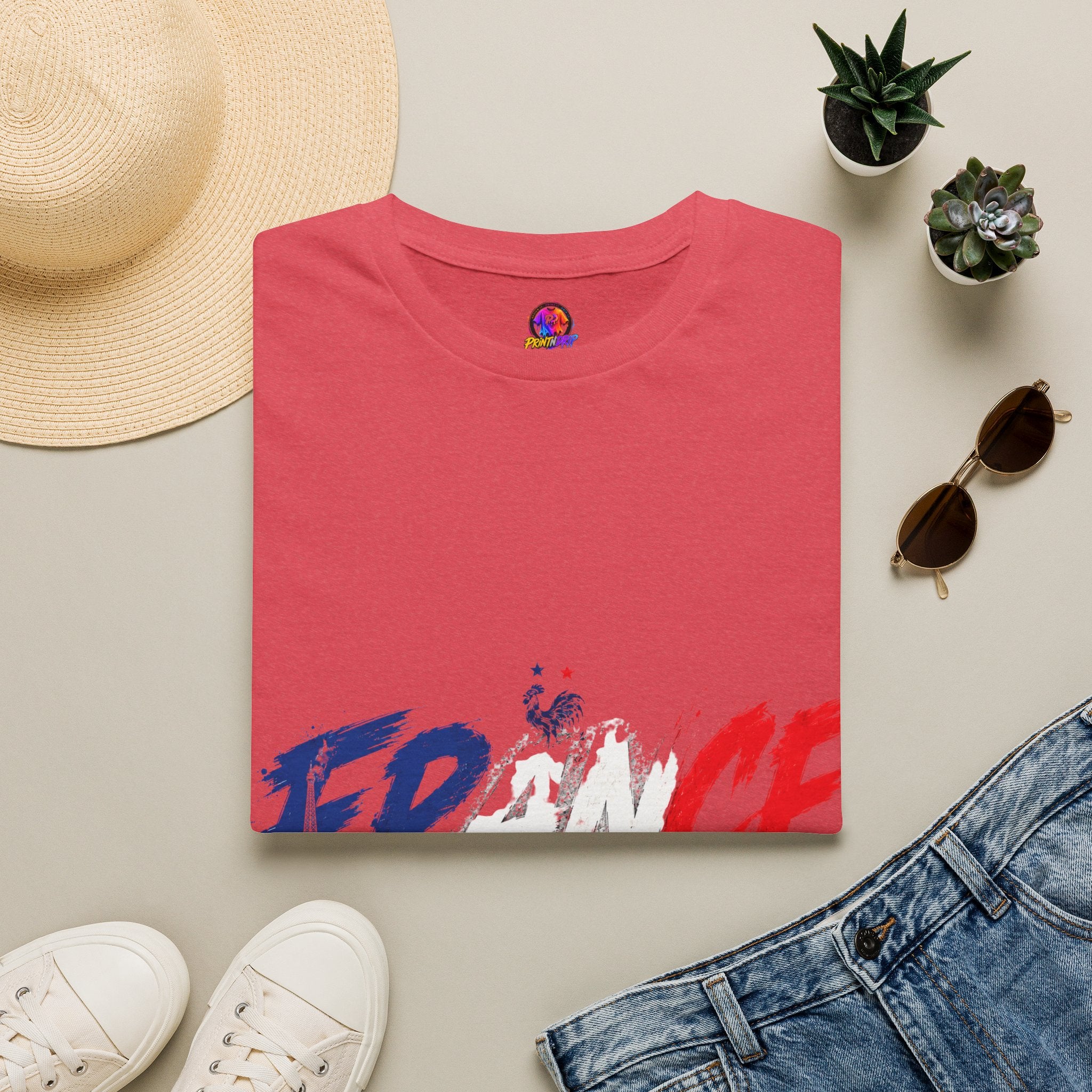 France Brushstroke Graphic T-Shirt — Tricolor Soccer/Travel Fan Tee