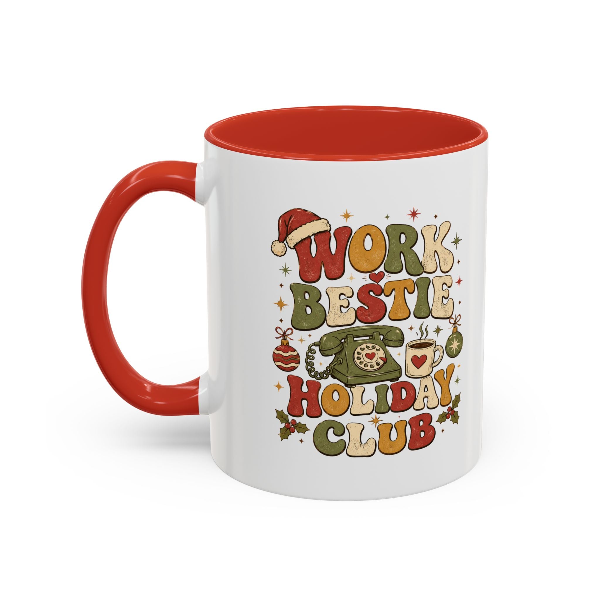 Modern Day Christmas Work Bestie Holiday Club Coffee Mug — Retro Christmas Accent Mug