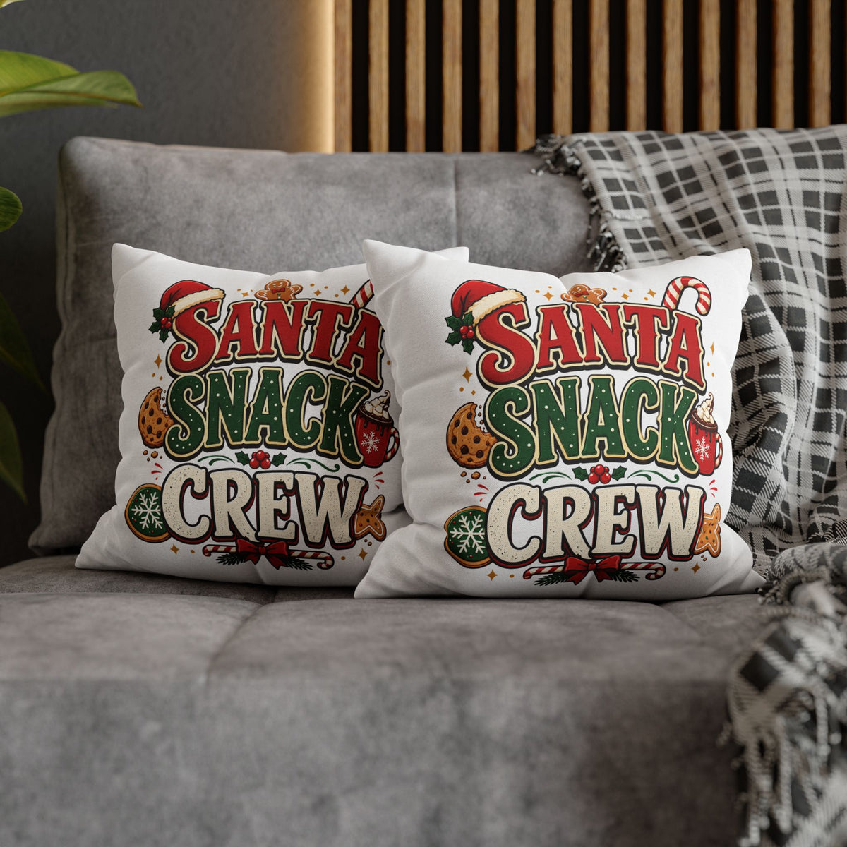 Christmas Santa Snack Crew Pillowcase — Christmas Holiday Decorative Throw Pillow Cover