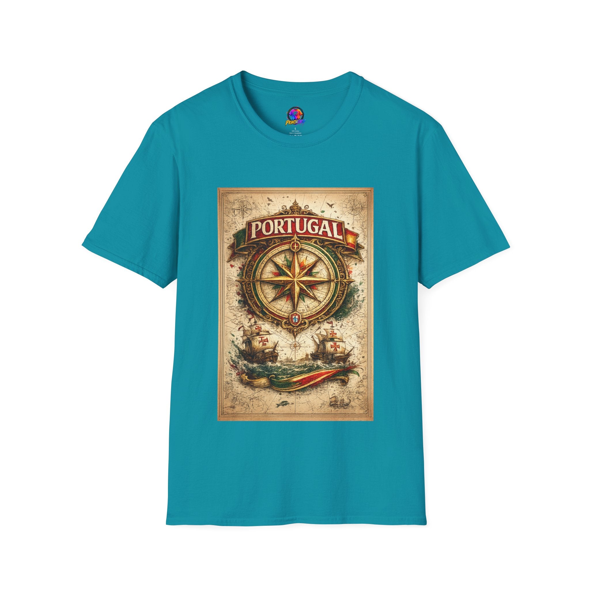 Portugal Compass T‑Shirt — Vintage Nautical Travel Tee