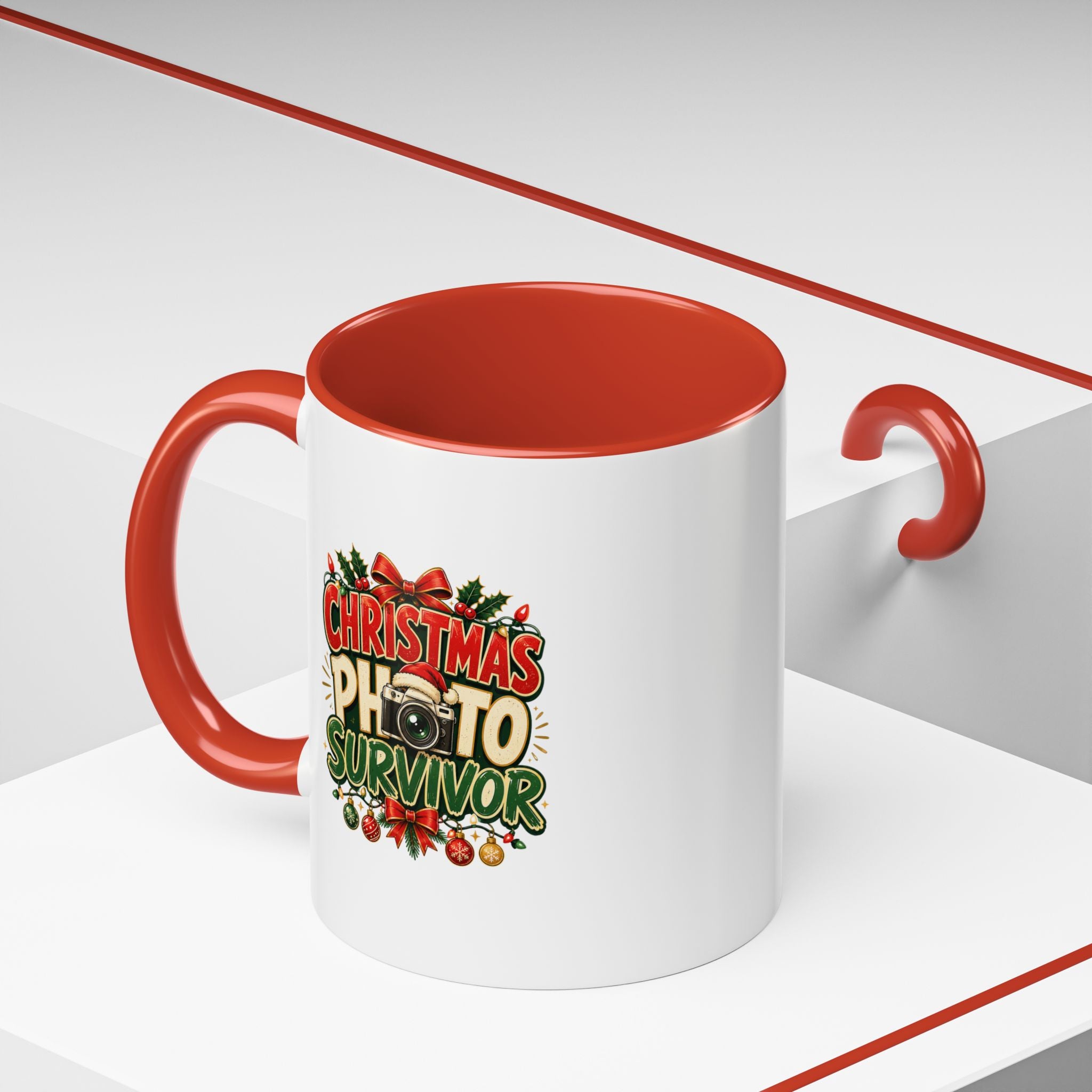 Christmas Photo Survivor Accent Coffee Mug — Holiday Photographer Gift