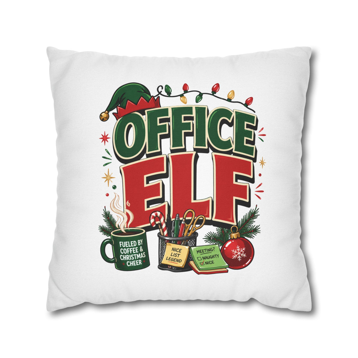 Office Elf Christmas Pillowcase — Festive Holiday Decorative Throw Pillow Cover