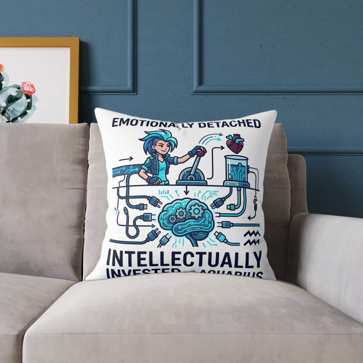 Zodiac Aquarius Emotionally Detached Intellectually Invested Square Poly Canvas Pillow
