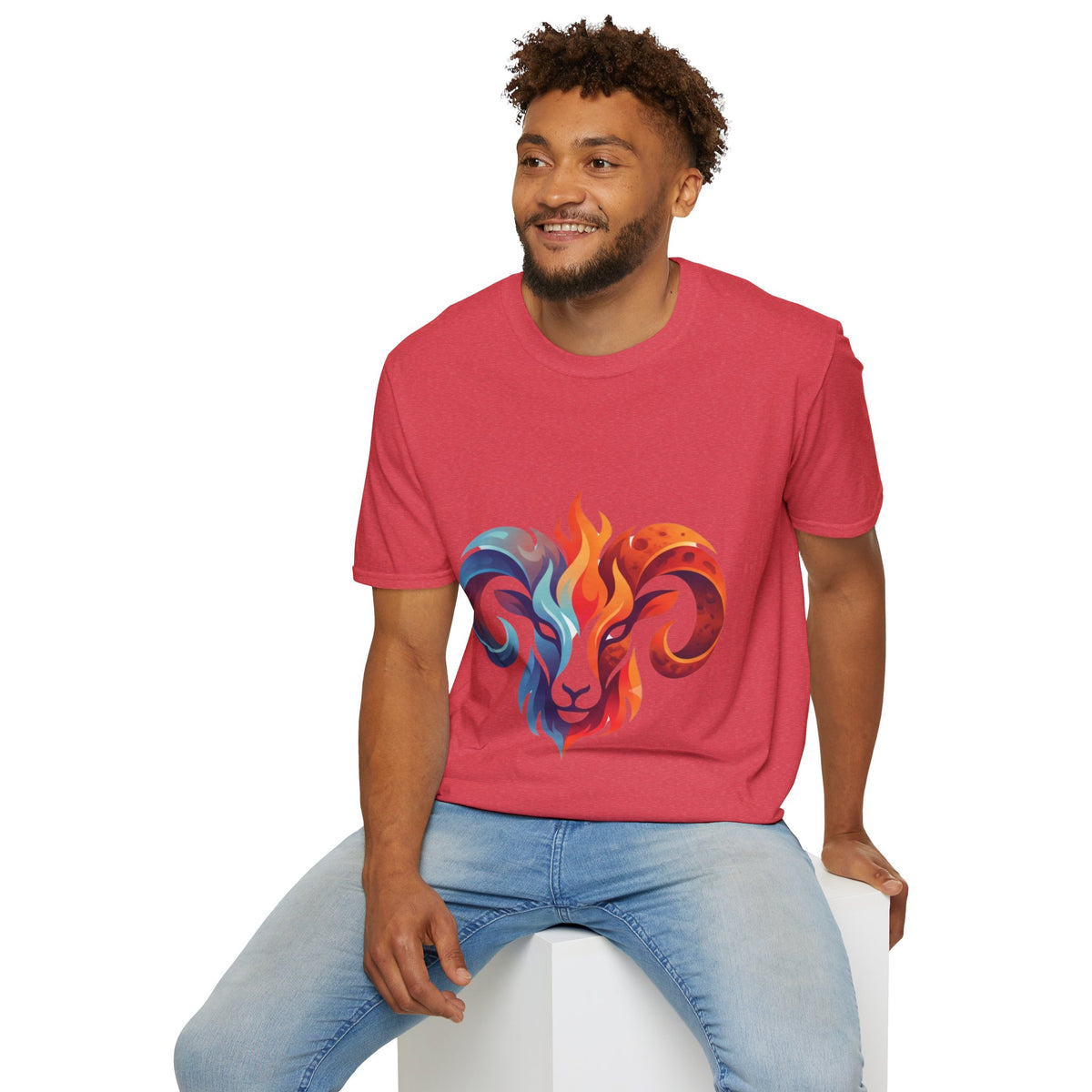 Aries Zodiac Ram Head Flame Graphic T-Shirt — Bold Aries Zodiac Tee