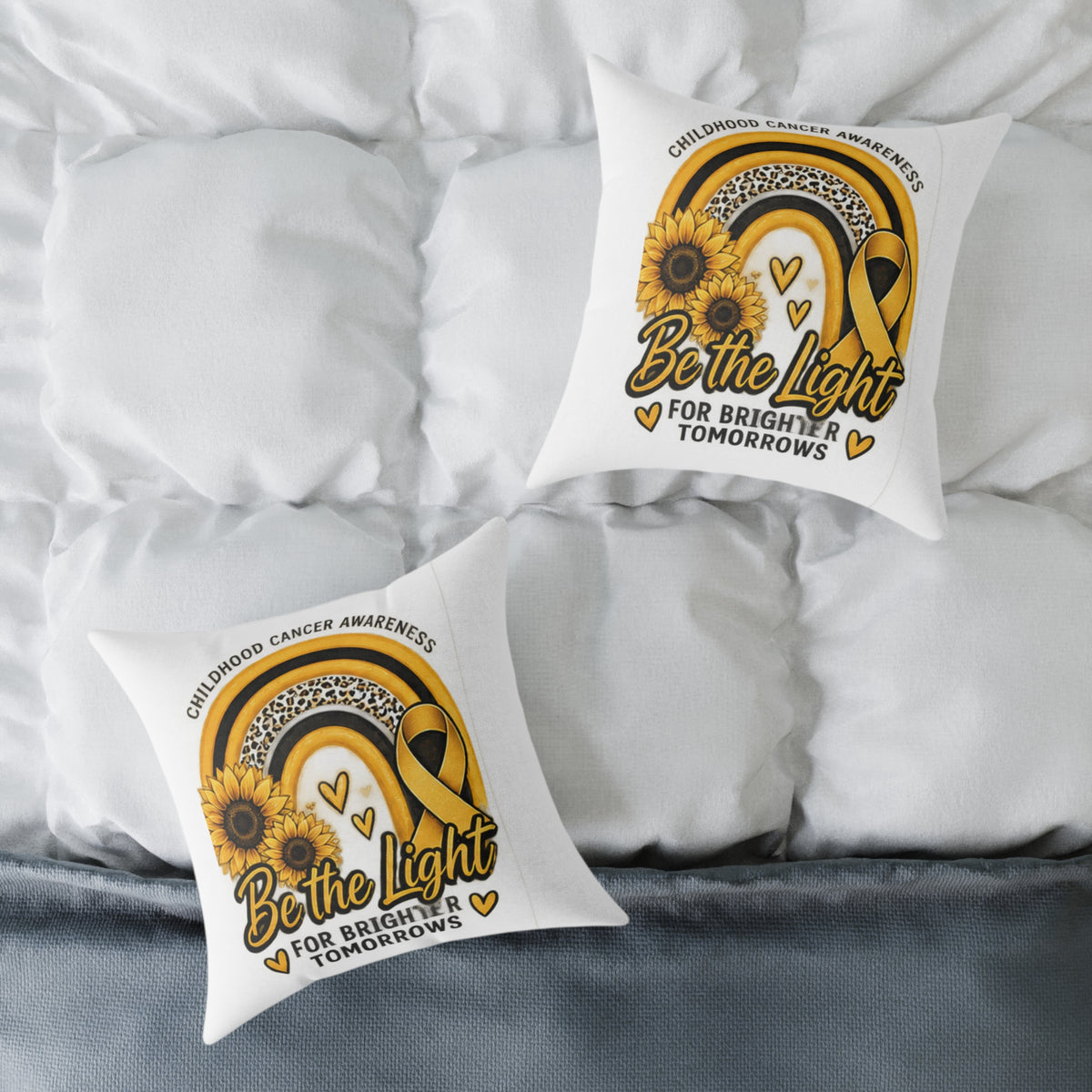 Childhood Cancer Awareness Pillow — “Be the Light for Brighter Tomorrows” Square Throw Pillow
