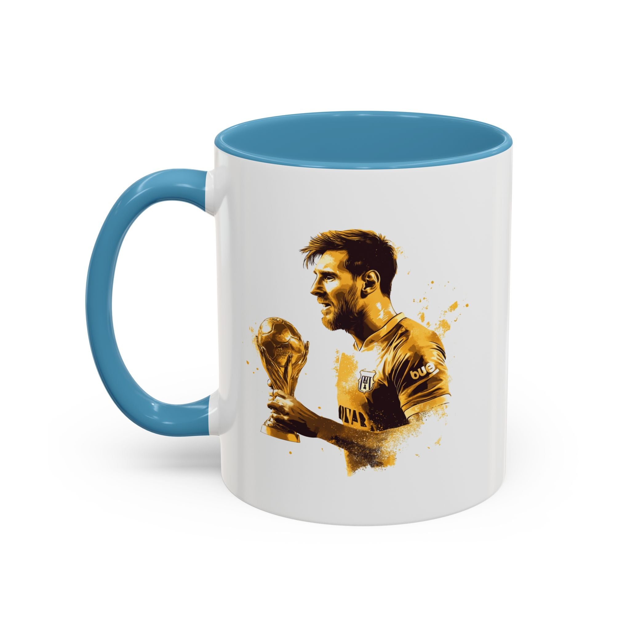 Soccer Legend Coffee Mug — Player Holding Trophy Accent Mug