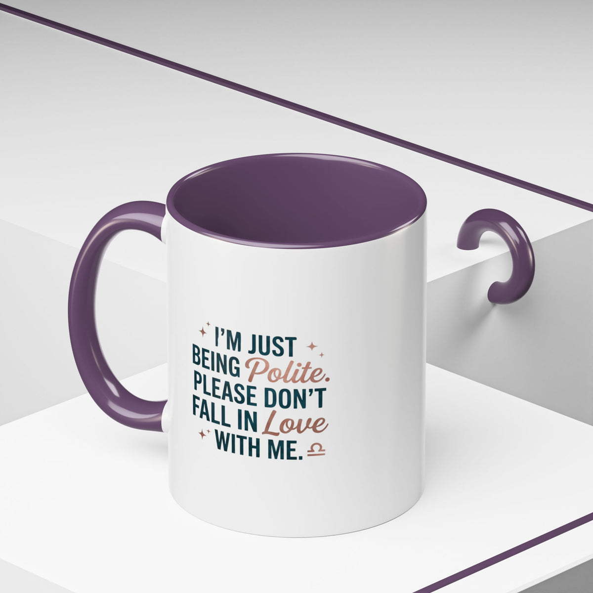 Libra Zodiac I'm Just Being Polite Coffee Mug — Funny Romantic Humor Accent Mug
