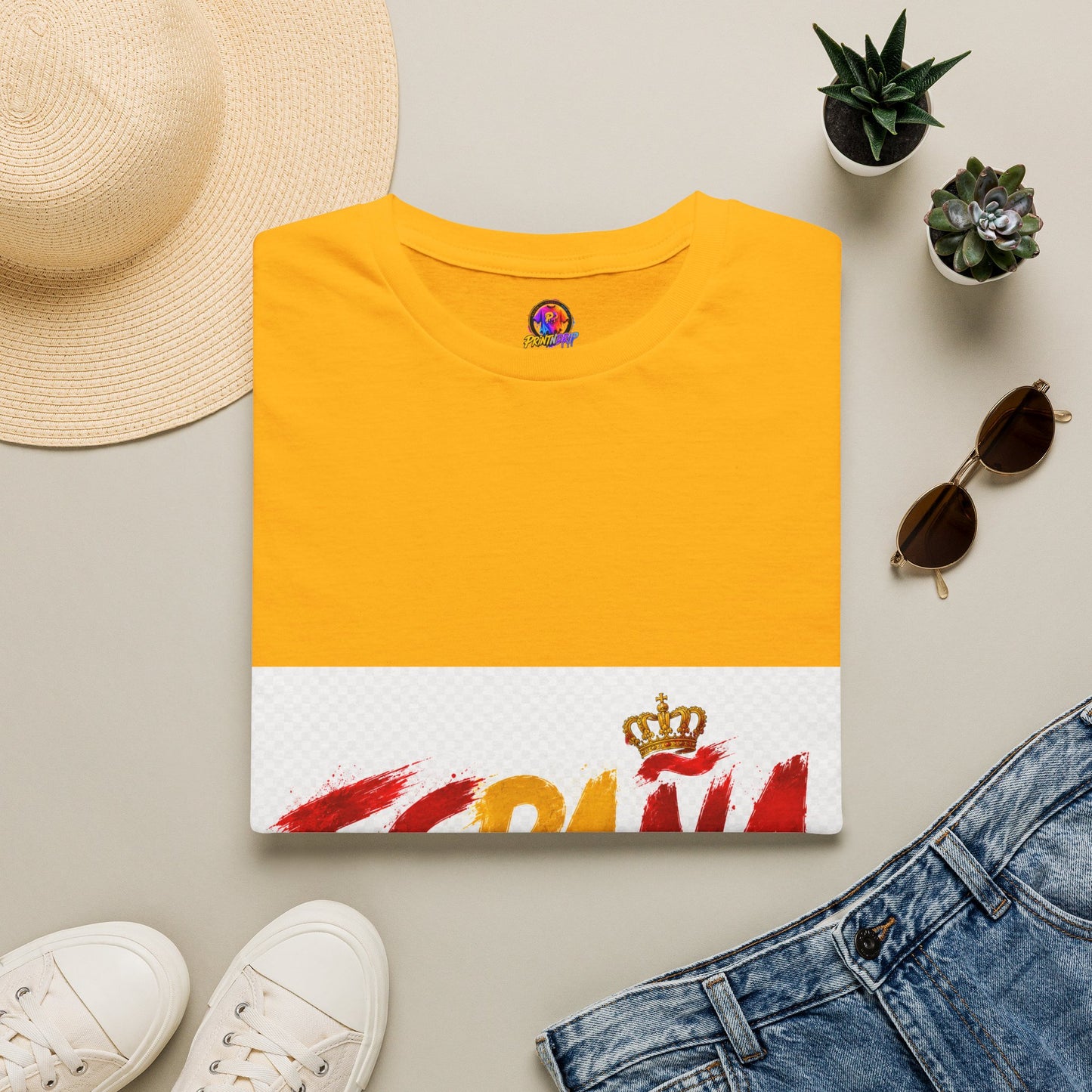 Spain  Graphic T-Shirt — Spanish Flag Brushstroke Design with Crown