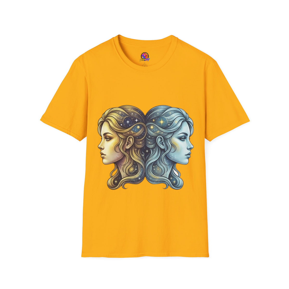 Zodiac Gemini Sun & Moon T-Shirt — Dual Faces Cosmic Design