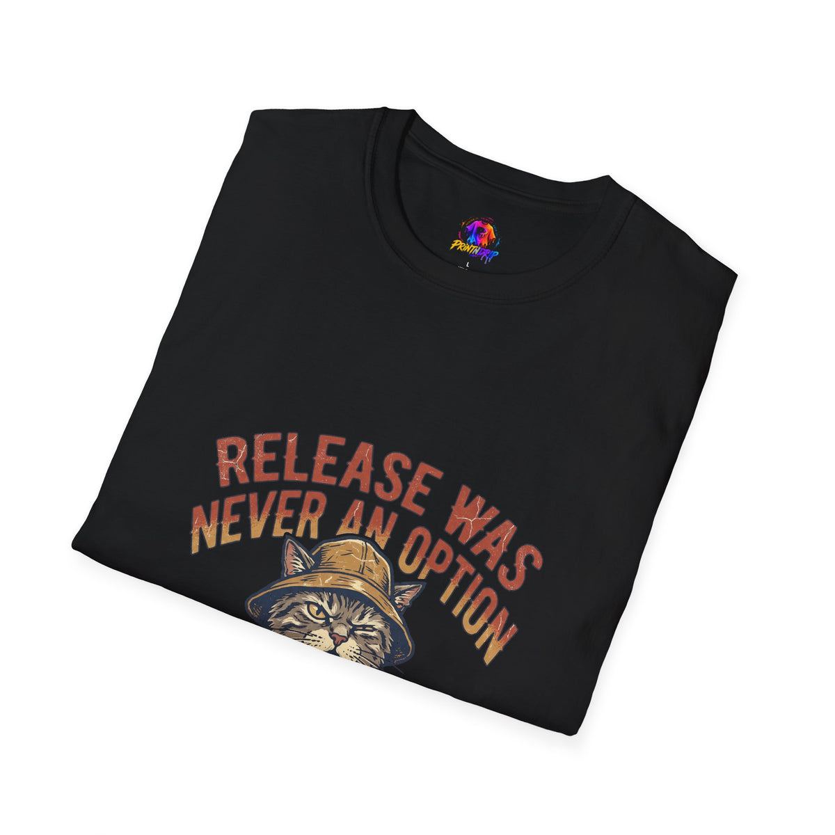 Funny And Witty Fishing Cat T-Shirt – "Release Was Never An Option" Vintage Angler Tee