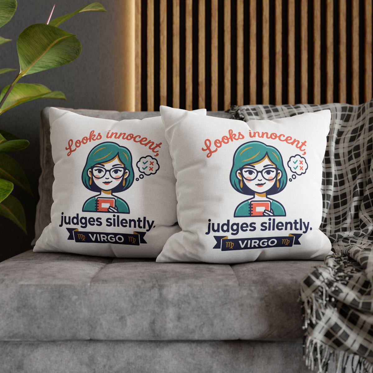 Virgo Pillowcase — "Looks Innocent, Judges Silently" Horoscope Decorative Pillow