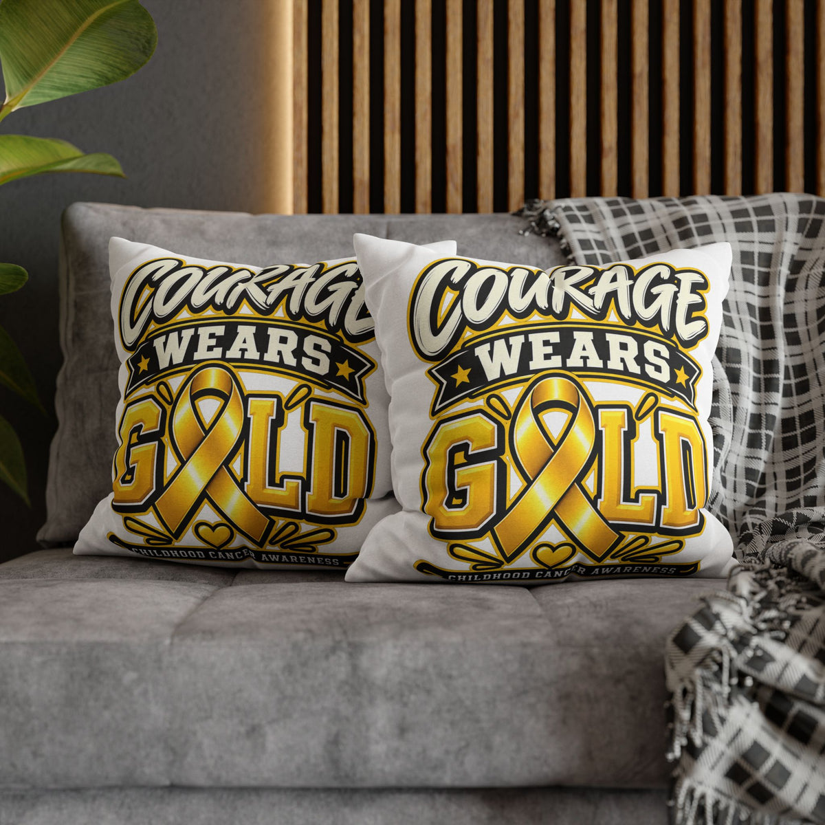 Courage Wears Gold Pillowcase – Childhood Cancer Awareness Cushion Cover