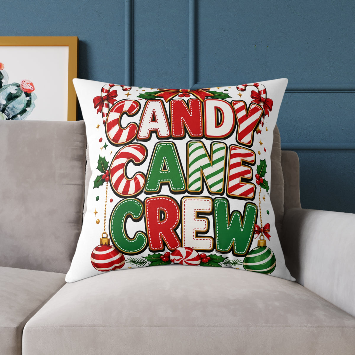 Christmas Candy Cane Crew Square Poly Canvas Pillow