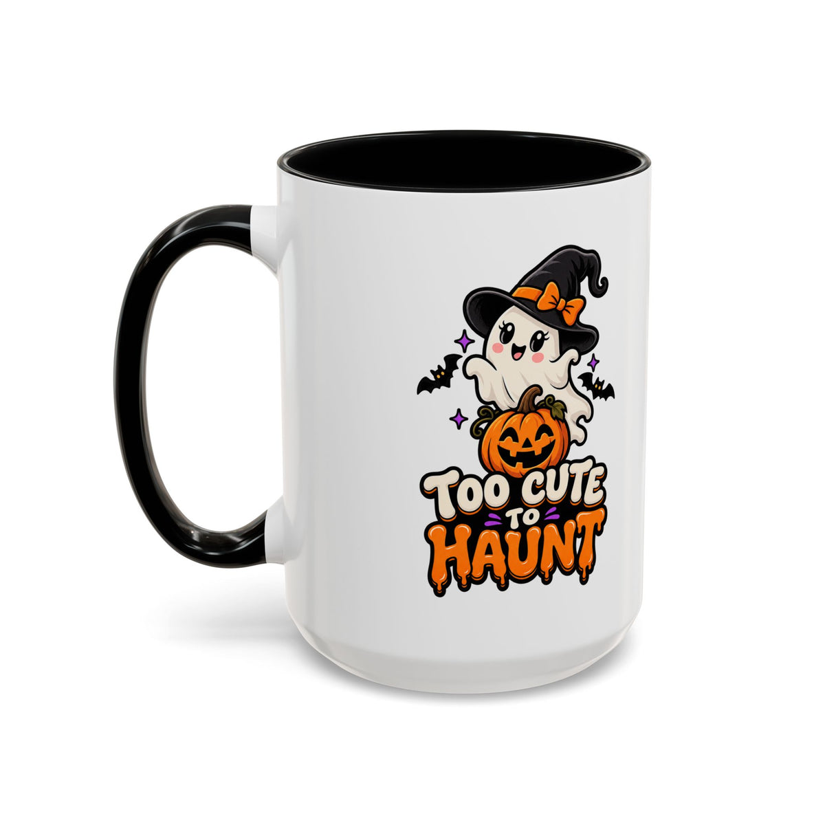 Halloween Coffee Mug - 'Too Cute to Haunt' Ghost Pumpkin Accent Mug