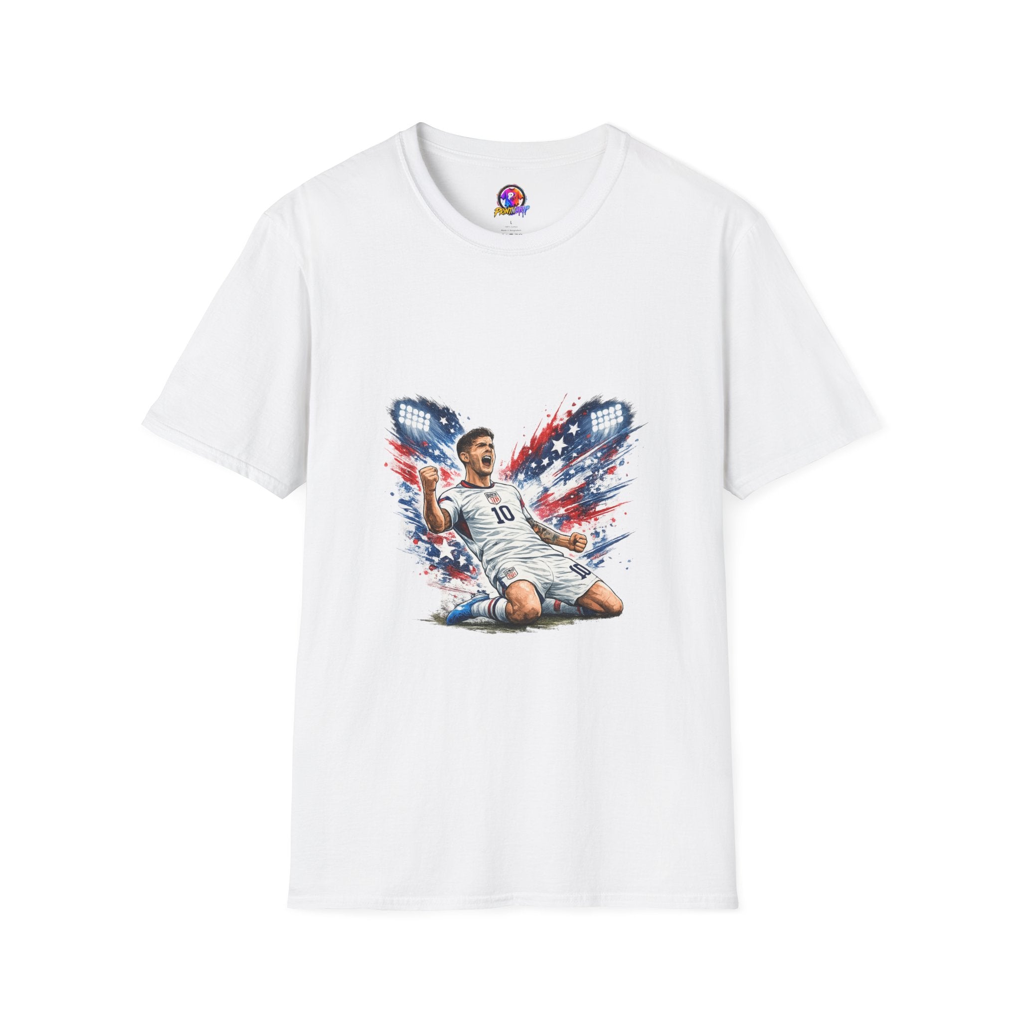 USA Soccer Player Flag T-Shirt — Patriotic Football Fan Tee