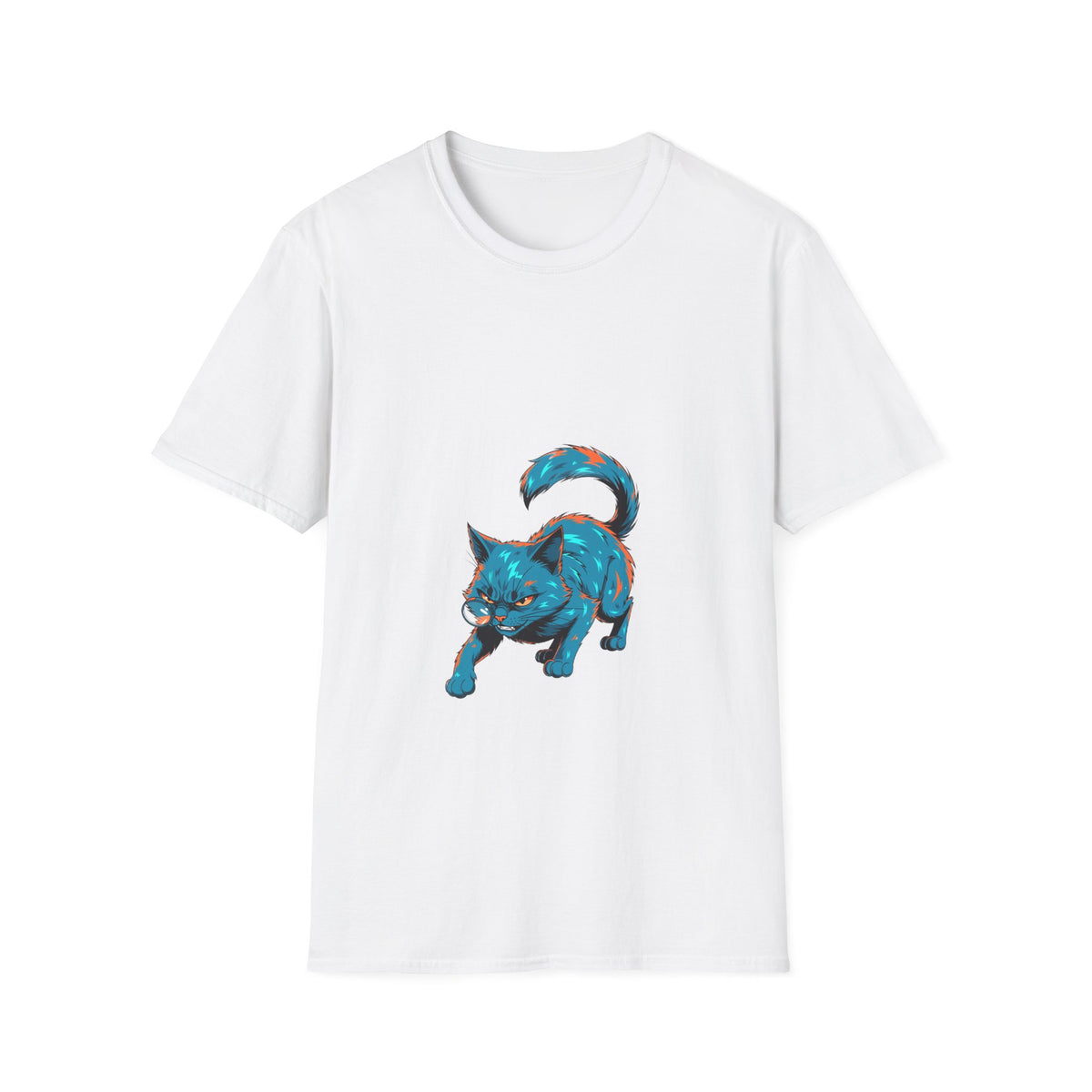 Aesthetic Abstract Blue Cat Artistic Illustration White Graphic Tee - Trending Now - September 2026