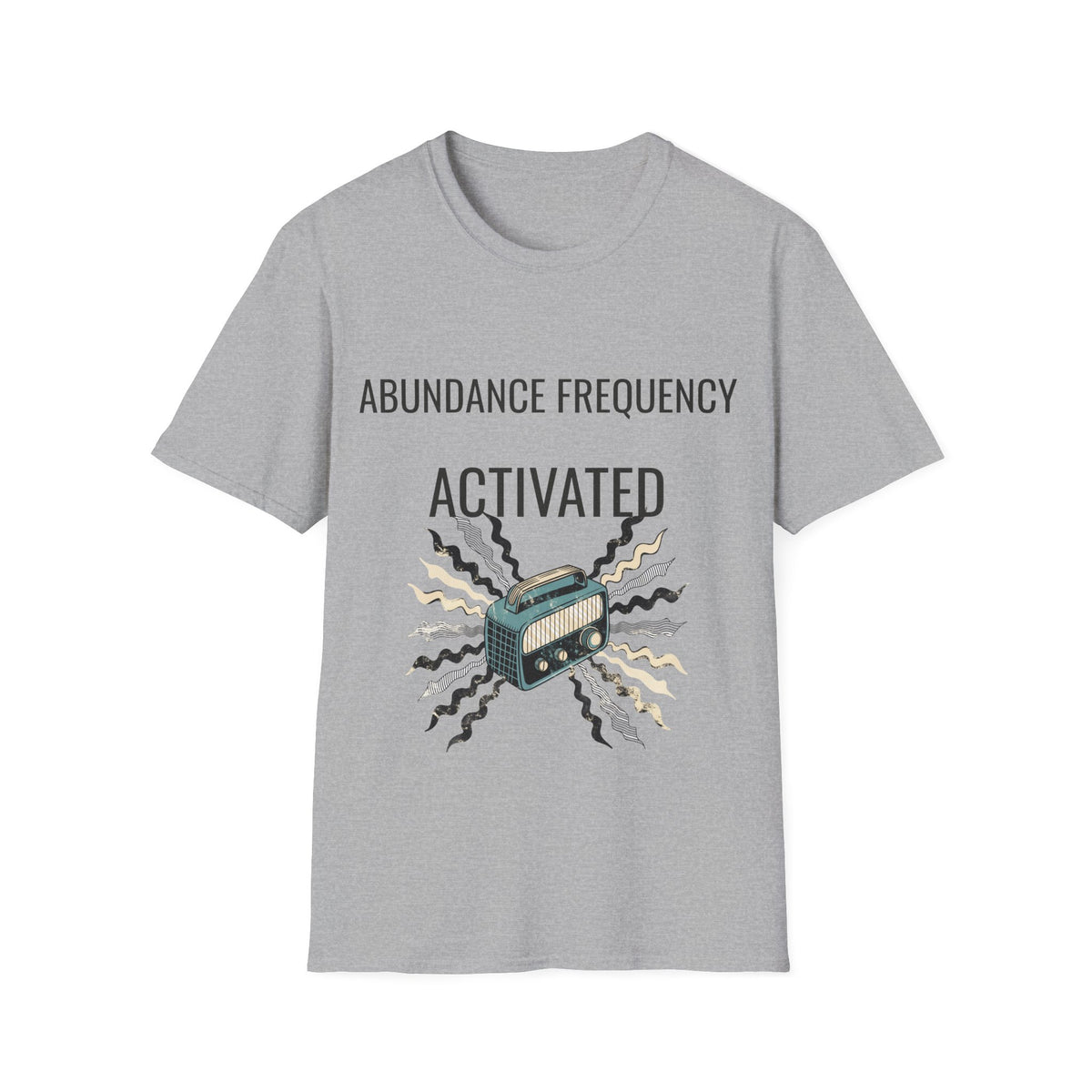 "Abundance Frequency Activated" Retro Radio Tee - Aesthetic Law Of Attraction Manifest White T-Shirt - Trending Now - September 2026