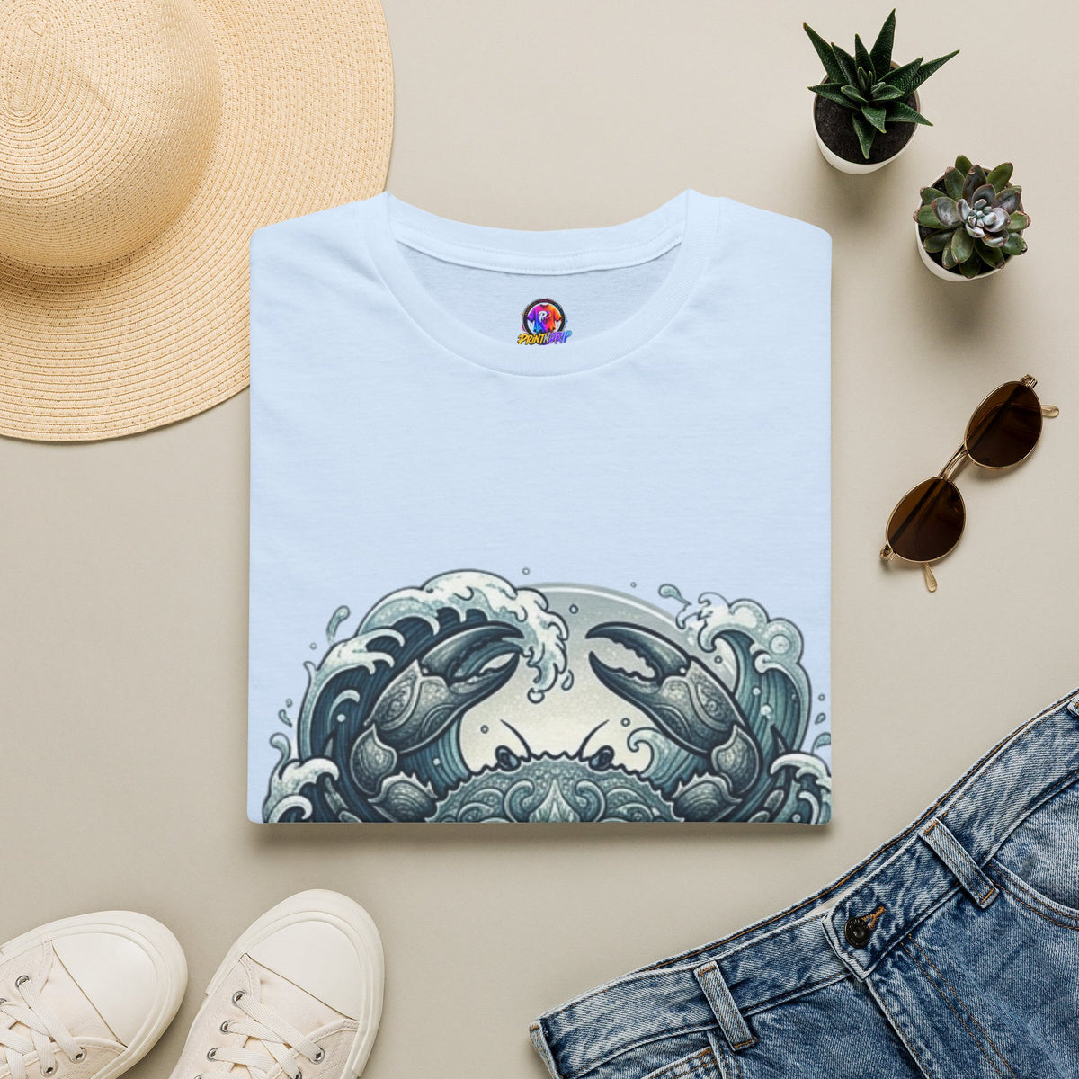 Crab and Waves Graphic T-Shirt — Coastal Oceanic Nautical Tee